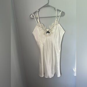 Elegant White Satin Slip‎ with Lace Detail